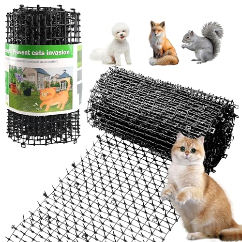 Pet Mat, Black, 6.5 feet with 8 Ground Stakes 8 Zip Tie, Cat Mat with Gentle Spikes for Garden/Backyard, Dog and Raccoon Mat, 78.74 inches x 11 inches. - color: Charcoal