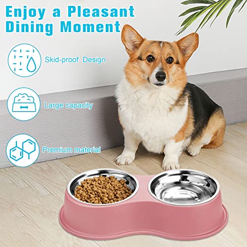 Epetslove Stainless Steel Dog Bowls Double Non-Slip Dog Water and Food Bowl | Pet Feeder Bowls, Dog Dishes, Raised Feeding Design, Double Bowls Set, For Puppies, Medium Dogs and Cats, Outdoor / Indoor - color: 3.Pink, size: Medium-18oz