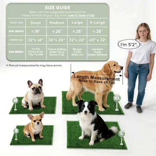 Grass Pee Pads for Dogs Potty, Artificial Grass Patch Odor Free | 2PCS Fake Grass with Fully Permeable Backing for Fast Drainage, Indoor Potty Grass Hemmed Edge Turf, Easy Clean - size: L - 32'' x 22'' for Dog＜ 28" Length