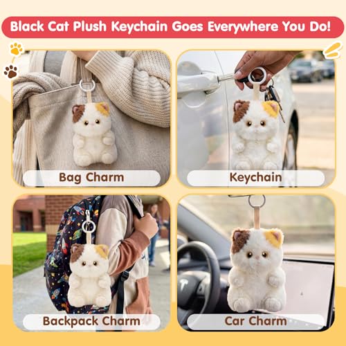 PEACH CAT Calico Cat Stuffed Animal Cute Plush Keychain for Backpack Small Plush Pendant Toys Bag Charms Gifts for Kids & Adults - style: Calico Cat