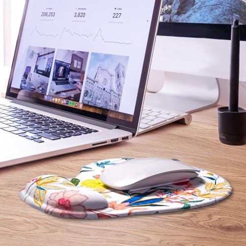 JIKIOU Ergonomic Mouse Pad with Gel Wrist Rest 2Pack, Portable Small Flower | Upgraded-Prevent Gel Leakage, Ergonomic Design for Pain Relief, Cooling Gel filled, Smooth Lycra Surface, Non-Slip PU Base - color: 08White-Flowers