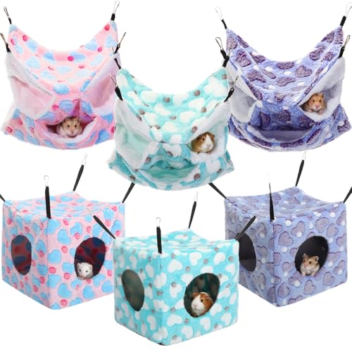 AceOrbit 6 Pcs Ferret Cozy Cage Accessories Triple Rat Cage Hanging Hammock Guinea Pig Cube Hammock Chinchilla Bed Hideout Small Animals Toy Accessories Sugar Glider Squirrel Hamster(Spotted Heart) - style: Spotted Heart