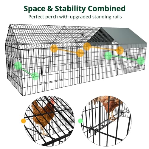 Chicken Coop, 130"×40"×40" Chicken Run Pen with Cover for Yard | Waterproof Sunshade Cover, Auto-lock Door, Ground Stake, Metal Portable Chicken Tractor for Poultry, Rabbits & Small Animals - size: 130.0"L x 40.0"W x 40.0"H