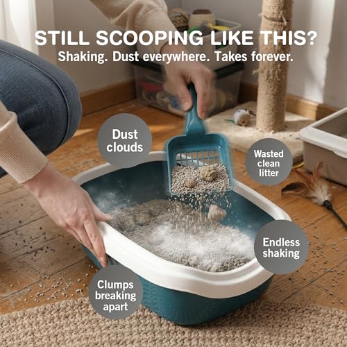 Cat Litter Scoop, Metal Litter Scooper – 5X Faster No-Shake Sifting Design, Stainless Steel Litter Scoop with Holder, Reduces Dust & Waste – Sprinkle & Sweep - style: Cat Litter Scoop