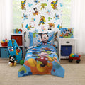 NoJo Disney Mickey Mouse Blue, Red, and Green, Donald Duck, Pluto, and Goofy, Fun Starts Here 4 Piece Toddler Bed Set - Comforter, Fitted Bottom Sheet, Flat Top Sheet, and Reversible Pillowcase - color: Mickey Mouse - Fun Starts Here