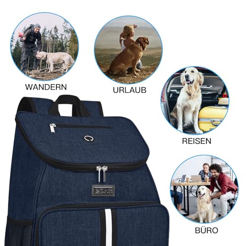 BAGLHER丨Dog Travel Bag, Airline Approved Pet Supplies Backpack, Dog Travel Backpack with 2 Silicone Collapsible Bowls and 2 Food Baskets - color: Dark Blue-A
