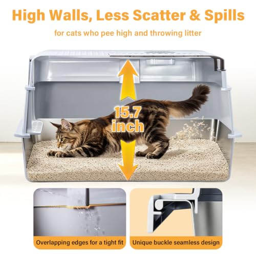 XXXL Stainless Steel Litter Box with Lid, Enclosed Metal Cat Litter Box | Extra Large Litter Boxes for Big Cat, Multiple Cats,Odor Control,Anti-Leakage, Includes Scoop & Pedal,27.75 x 19.75x 15.7 - size: XXX-Large-Enclosed