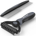 Docrok Pet Grooming Brush and Metal Comb Combo for Dogs & Cats, Gray | Dematting Deshedding Undercoat Rake, Cat Brush Dog Brush Shedding Tool for Long Matted Haired Pets - color: Gray