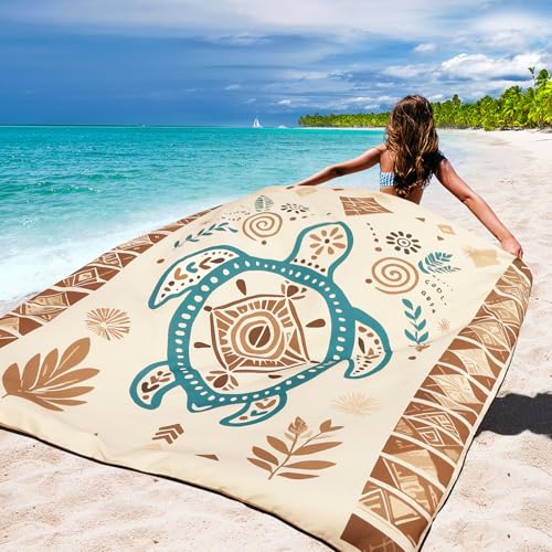 WIWIGO Beach Blanket Mat Waterproof Sandproof for 2-8 Adults Quick Drying | Extra Large, For 2-8 Adults,Windproof, Outdoor Picnic Mat, Beach Accessories Must Have,Gifts, for Travel, Camping, Hiking - color: Beige Sea Turtle - Geometric, size: 79" X 83"（1-