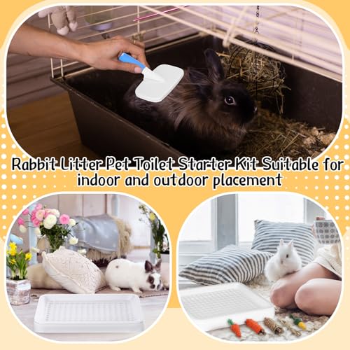 19 Pcs Rabbit Starter Kit Small Bunny Litter Box Animal Grooming Kit Water Bottle Bunny Toys Hay Feeder Bowl Blankets with Cleaning Set for Guinea Pig Rabbit Accessories (White) - color: White, style: Strawberry Bear