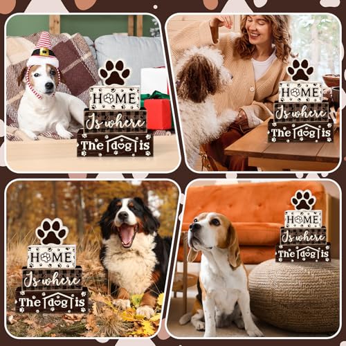 Tiered Tray Decor Set, 4 Pcs, Wooden, for Home Kitchen, Dog Paw | Rustic Distressed, Farmhouse Rustic Summer Coffee Table Centerpieces Office Decorations - style: Dog Paw