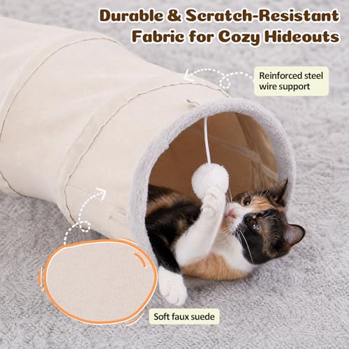 Ownpets S-Shape Cat Tunnel Toy 48"L x 10"D, for Cats, Puppies & Small Pets | Collapsible for storage, tear-resistant oxford fabric, connects to other tunnel, with peek hole, feather wand, indoor/outdoor - size: 10 Inches in Diameter