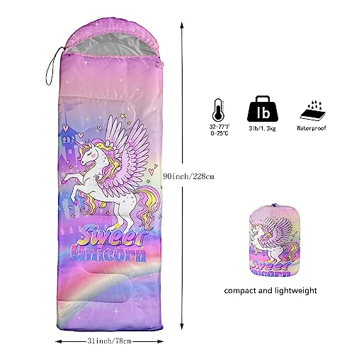 QOOMO Camping Sleeping Bags,3 Season Warm & Cool Weather,Lightweight,Waterproof Sleeping Bags for Adults & Kids,Traveling,and Outdoors,Camping Gear Equipment - color: Unicorn 3