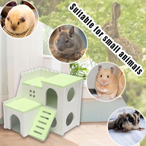 Green Large 6.3-inch Cozy Wooden Adventure Cottage - Hideout with Climbing Ladder for Hamsters & Gerbils (for Small Pets) Rodents - color: GREEN