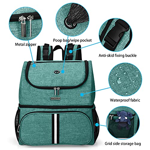 BAGLHER Pet Travel Bag, Double-Layer Pet Supplies Backpack (for All Pet Travel Supplies), Pet Travel Backpack with 2 Silicone Collapsible Bowls and 2 Food Baskets Green - color: Green