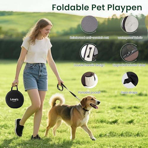 Love's cabin Pet Puppy Dog Playpen, Large Dog Tent Crates Cage Indoor/Outdoor, Portable Exercise Playpen for Cat, Foldable Pop Up Dog Kennel Playpen with Carring Case (L, Brown) - color: Brown, style: Large