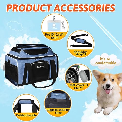 Top-Expandable Small Pet Carrier 17"x11"x9.5" Airline Approved | for Alaska Airlines, Lockable Safety Zippers and Anti-Scratch Mesh, Soft-Sided, Pets Under 10 Lbs, Blue - color: Blue, size: 17.0"L x 11.0"W x 9.5"H