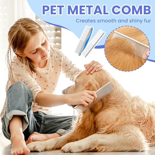 Self Cleaning Shedding Brush - 5-in-1 Professional Pet Grooming Kit Skin Friendly Grooming Tool for Dogs, Cats, and Puppies, Deshedding and Hair Removal for Long and Short Haired Pets（Blue-Grey） - color: Blue-Grey
