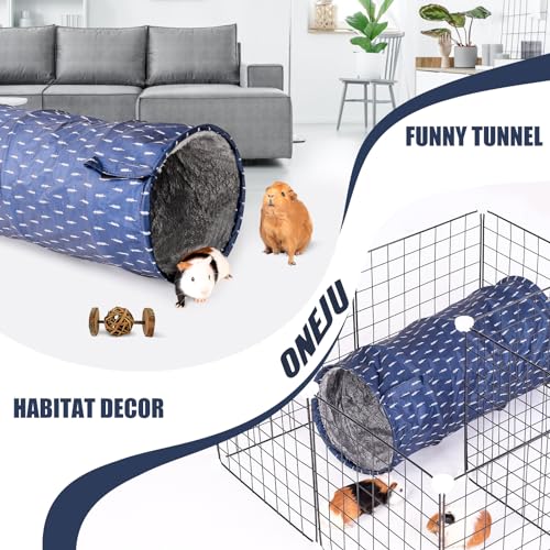 Rabbit Tunnel - Guinea Pig Tunnel, Guinea Pig Tube, 2-Way Small Pet Play Tube, Folds Flat for Storage, Ideal for Adult Small Pets, Dark Blue, Leaf Pattern - color: Dark Blue