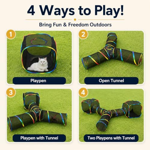 Outdoor Rainbow Cat Enclosures Playground,Outside House for Indoor Cats Include Portable Tent, 3 Way with 2 Cube Tunnel, for Kitty and Small Animals,Within Storage Bag - size: 2 Cube+3-Way Tunnel (no tent)