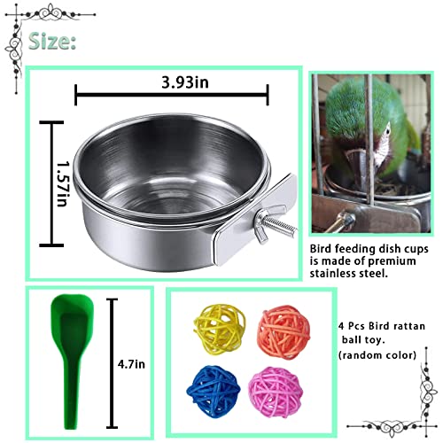 kathson Parrot Feeding Dish Cups,Stainless Steel Bird Food Water Bowl Parakeet Feeder Birds Cage Ball Toys with Clamp Holder for Cockatiel Macaw Budgies Small Animal Chinchilla (7 Pcs) - size: 【S:3.9x1.6 Inches】