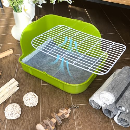 Rabbit Litter Box, Bunny Litter Box, Guinea Pig Potty Trained, Square Small Animal Toilet Potty Pan for Rabbit Guinea Pig Ferret Hamster Chinchilla (Grass Green) - color: Grass Green
