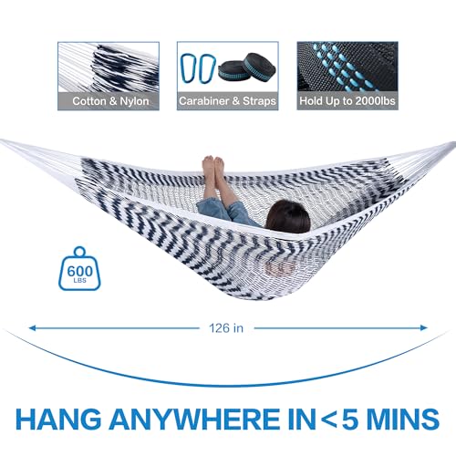 Handwoven Rope Mayan Hammock for Outside, 600 lbs Capacity | 2 Person, Portable Carrying Bag, Easy-Used Tree Straps, Carabiners, Soft Fabric, Patio (Chasm, X-Large) - color: Chasm, size: X-Large