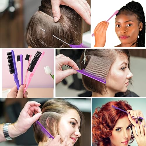 12 Pcs Hair Brush Set with Hair Spray Bottle for Toddlers, Women, Detangling Brush for Wet Dry Curly Hair, Edge Bristles Wide Tooth Rat Tail Combs for Baby Girls (pink) - color: Pink