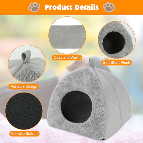 BWOGUE Guinea Pig Bed Hideout, Washable Hamster Cave for Small Animals | Removable Cushion for Cleaning, Warm Fleece Nest, Washable Bed, 10.23 x 10.23 x 11 in, Dwarf Rabbits Hedgehogs - color: Grey