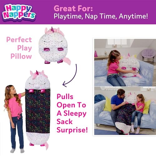 Happy Nappers Pillow & Sleepy Sack- Comfy, Cozy, Compact, Super Soft, Warm, All Season, Sleeping Bag with Pillow- Large 66” x 30”, Shimmer Unicorn | Ultra Soft Plush Sleepy Sack for Kids; Machine Washable All Season Play Pillow with Easy Pull and Zip for