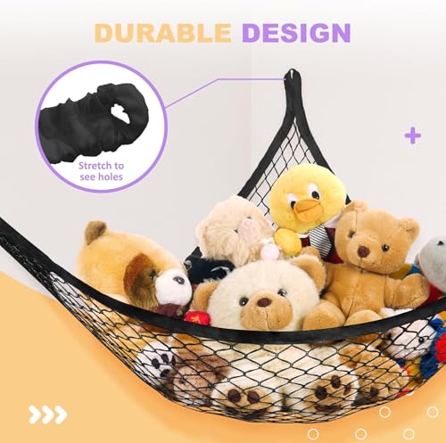 Lazebox Stuffed Animal Net Hammock for Plushie Toys, Stuffed Animal Hammock Corner for Kids' Room Decor, Ideas for Organizing Stuffy Collection, Black, L (67" x 40" x 40")-Pack of 2 - color: 2 Packs - Black, size: L (67" X 40" X 40")-pack of 2