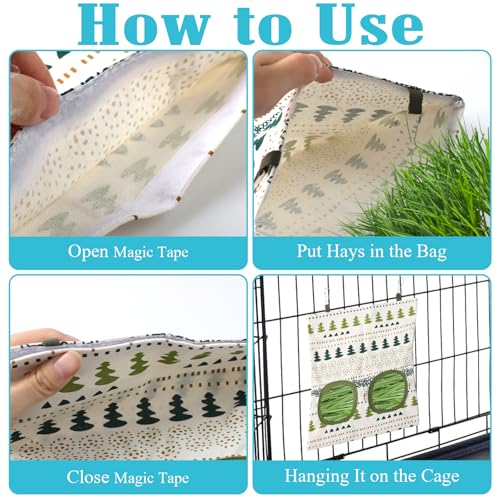2 Packs Rabbit Hay Feeder Bag, Hanging Hay Feeders Washable 2 Hole Guinea Pig Hay Feeder Bag for Bunny Rabbits Chinchillas Hamsters Small Pets Animals