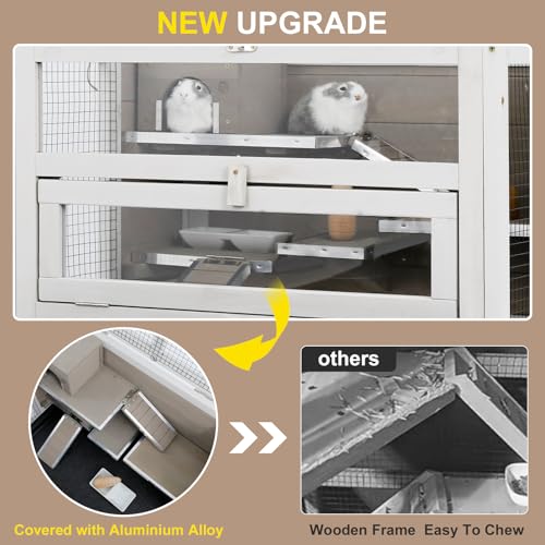 PetsCosset 25.6" Wooden Hamster Cage with No-Leak Pull-Out Tray | No-Leak Pull-Out Tray, Shelf and Ladder, Included Food Bowl, For Hamsters and Guinea Pigs, Small Animal Cage