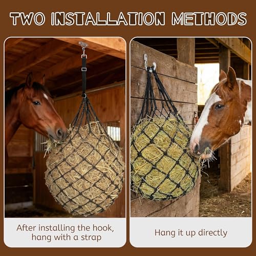 3 Pcs 47" Hay Nets for Horses with Straps & Hooks | Slow Feed Hay Bags for Horses, Hanging Hay Net Feeder, Heavy Duty, For Stall, Fence, Trailer, Goats & Sheep