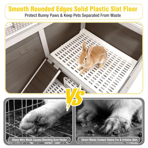 Aivituvin Wooden Guinea Pig Cages Indoor with Removable Stand, Anti Chewing Rabbit Hutch with Ramp and Wire Mesh, 2 Story Small Animals House Habitat with Pull Out Tray (Brown) - color: Brown