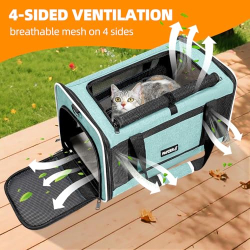 Cat Carrier Soft-Sided Travel Bag for Medium to Large Cat Over 15lbs | Small Puppy Dog Carry Crate 12 Pounds, Top Entry, Breathable Mesh, Pet Kitten Rabbit Cage Bag Transport Kennel Collapsible - color: Teal