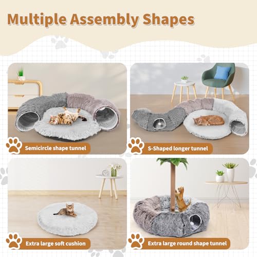 Large Cats Tunnels for Indoor Cats Fluffy Warm Cat Bed and Detachable Cave Tunnels with 20 Pet Toys, Donut Tunnel and Variety Kitten Toy Set for Playing - color: Large (D: 47in)