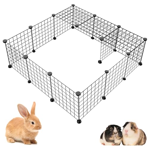 16 Panels DIY Small Animal Playpen, Pet Playpen, Dog Puppy Playpen, Guinea Pig Cages, Rabbit Cage, Indoor Outdoor Metal Wire Yard Fence, 12 X 12 Inch, Black