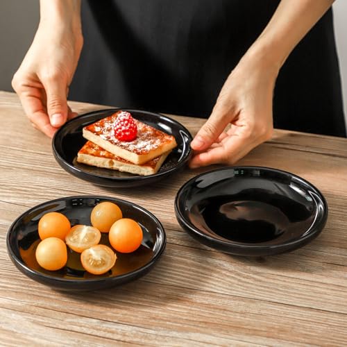 3 PCS Ceramic Cat Bowls, 5.5 in Pet Food Bowl Cat Dishes for Food and Water, Small Dog Dish(Black) - color: black