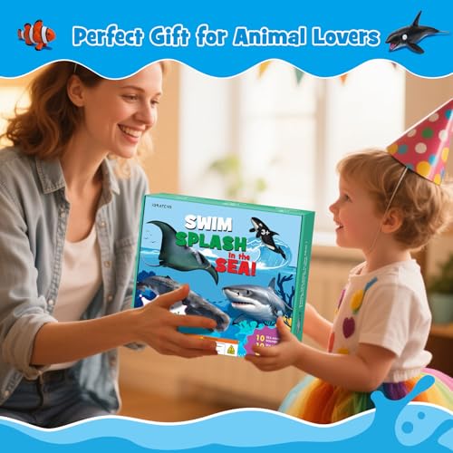 iGRATENS Sea Animal Toys with Sound Books, 10PCS Realistic Ocean Animals Figures & Sea Animals Book with 10 Buttons, Educational Learning Toy for 3+ Year Old Boys, Girls, Kids Birthday Christmas - style: Sea Animals