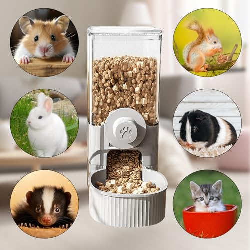 Hanging Cage Automatic Pet Food Water Dispenser, 41oz Hanging Automatic Food Dispenser, 18oz Pet Water Bottle for Cage Crate, Suitable for Kitten Rabbit Chinchilla Hedgehog Ferret (Grey, 41Oz) - color: Grey