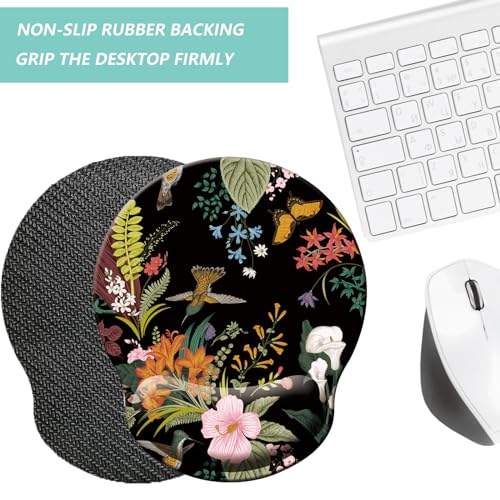 Mouse Pad with Wrist Support, Ergonomic Mouse Pad with Memory Foam Wrist Rest Cushion, Non-Slip Rubber Base Gaming Mice Pad for Home Office Computer Laptop, Flowers Birds - color: M40-Flowers birds