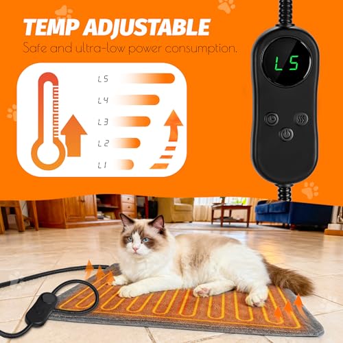 PatiencET Heated Cat House for Outside, Foldable Weatherproof Insulated Outdoor Cat House, Adjustable Temperature, Elevated Base with Ground Stakes, for Indoor/Outdoor Cats - size: Winter Large