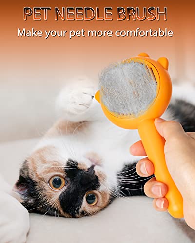 Pet Demon Brush, Cute Self Cleaning Slicker Brush for Dogs Cats Puppy Rabbit, Professional Pet Grooming Hair Removal Tool for Short & Long Hair - color: Pumpkin