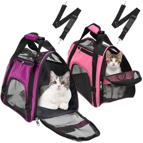 2 Pcs Pet Carrier, Soft Sided Pet Travel Carrier for Cats, Airline Approved Kitty Portable Dog Bags for Traveling Little Dogs, Rabbits, Puppy, Cat(S,Pink, Purple) - color: Pink, Purple