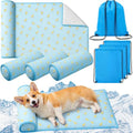 DoubleFill 4 Pack Cooling Pet Mats 23.6" x 31.5" Cooling Dog Beds with Supportive Pillow Self Ice Washable Cool Pads Summer Cat Sleeping Pad with Storage Bag for Summer Crate Floor (Large, Blue) - size: Large, style: Blue
