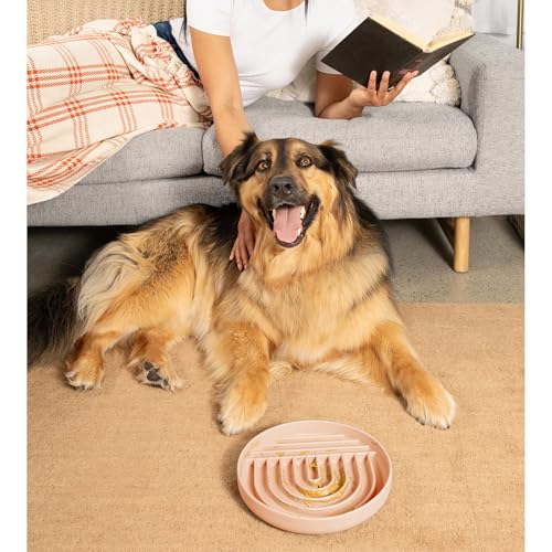 Slow Feeder Dog Bowls - Large Size Silicone Slow Eating Dog Bowl for Puppies & Dogs with Suction Cup -Dishwasher-Safe, Lick Mat Design, Reduces Gulping,for All Breeds,9.5”x1.5”- Blush - color: Blush - Rainbow Design, size: Large (9.5” Across and 1.5” Tall