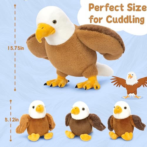 Bald Eagle Stuffed Animal Set with 3 Babies, 2 Eggs, 16 Inch | Mother and Baby Eagle Plushies; Each Egg Holds a Baby; Zipper Belly Storage; Birthday & Christmas Gift for Kids & Bird Lovers - style: Blad Eagle