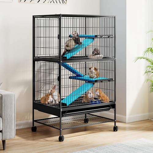 DWVO 4-Tiers Small Animal Cage: Indoor Cage for Ferrets, Chinchillas, Guinea Pigs, Large Hamsters, Rabbits, Hedgehogs with Wheels