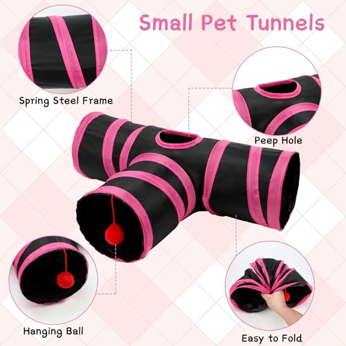 Rypet Guinea Pig Tunnel Hideout 3-Way Collapsible Pet Tubes, Red Black | 3 Way Design for Exploration, Collapsible for Easy Storage, Built-in Play Ball, Hiding & Resting for Hamsters Ferrets - color: Red Black